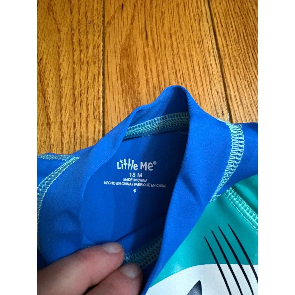 Little Me Shark Rash Guard & Cat & Jack Tropical Swim Trunks Set 18M Blue